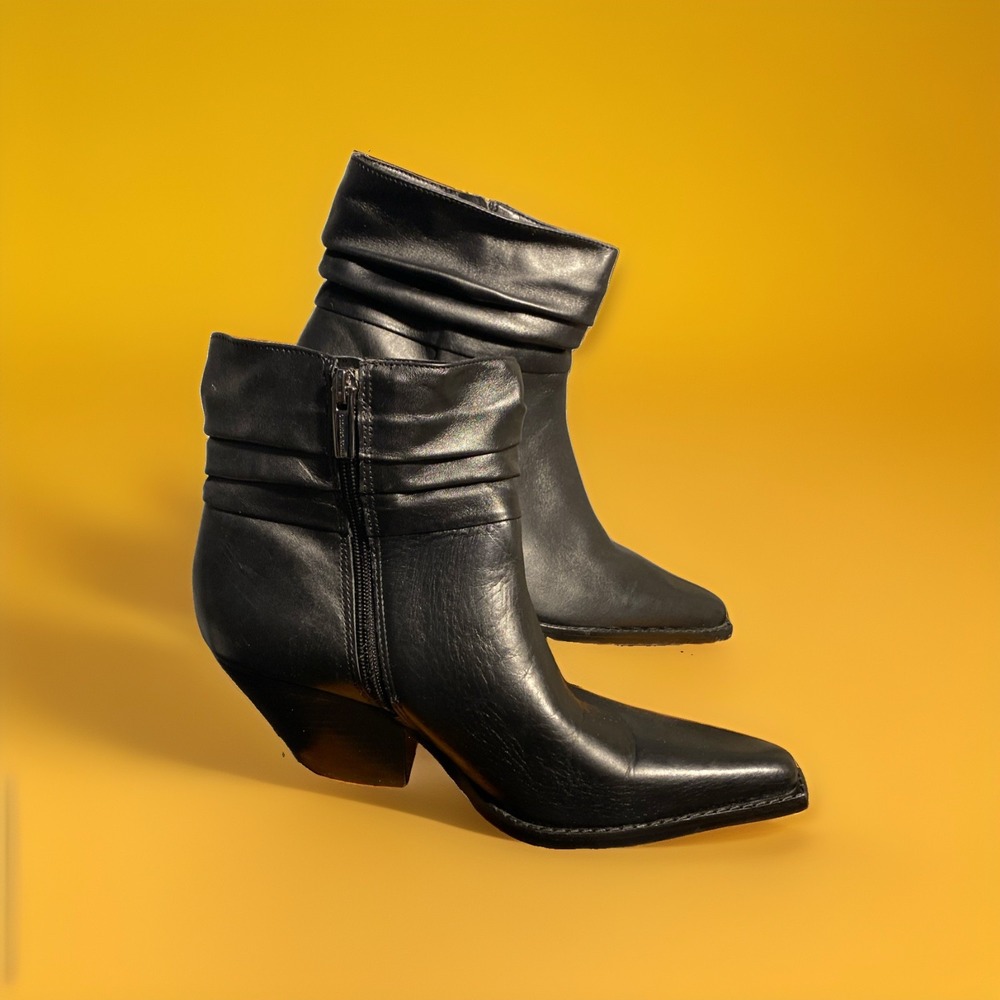 Vince Camuto Slouched Leather Western Boots Women's Nerlinji Black 7.5